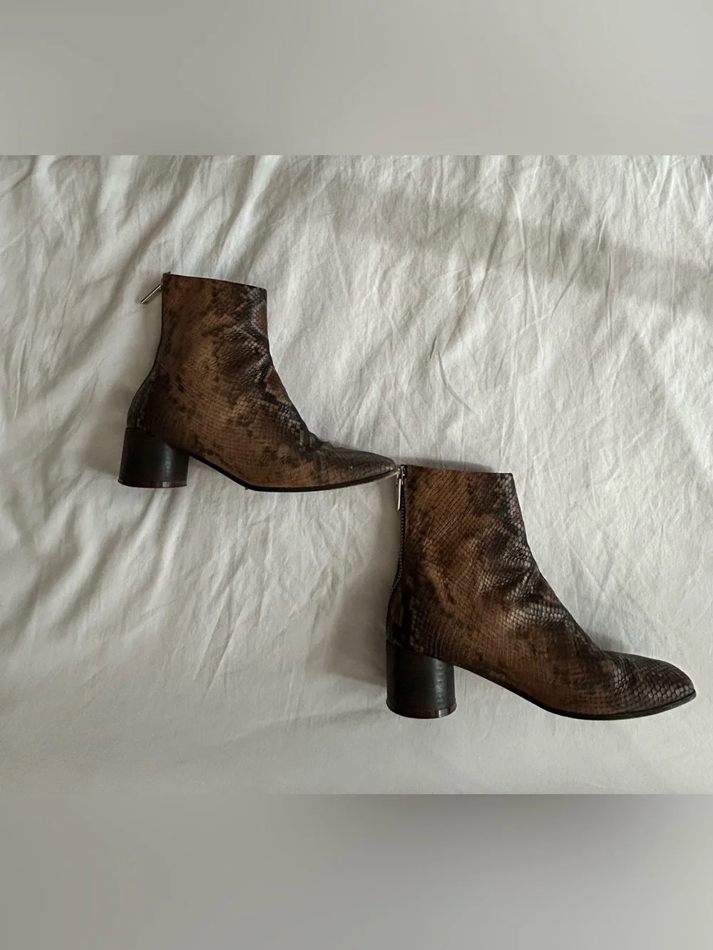 Margiela MM6 brown & gray snakeskin print 7.5 ankle boots